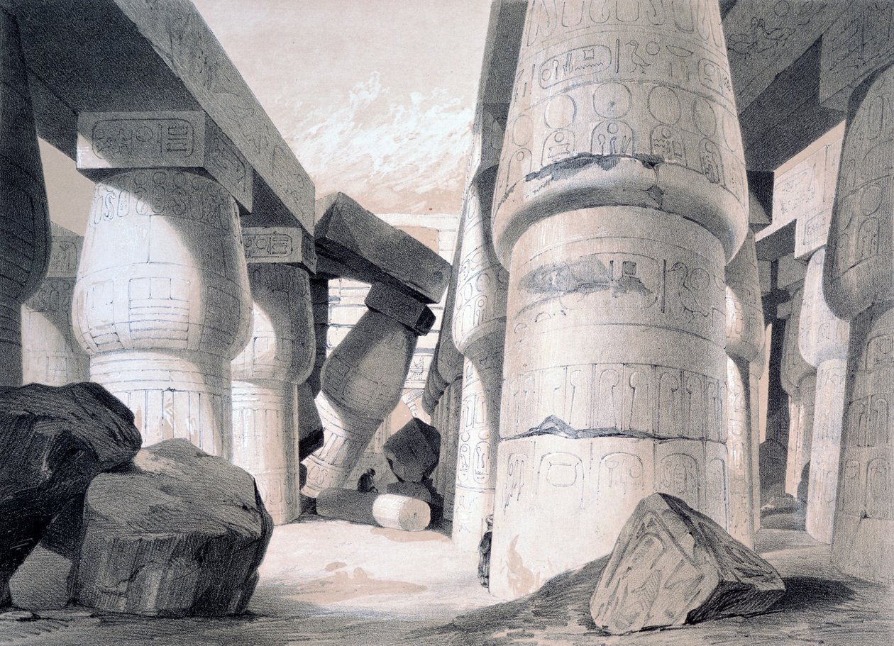 A karnaci nagyterem belseje, Egyiptom, 1845 alkotó: Henry Pilleau