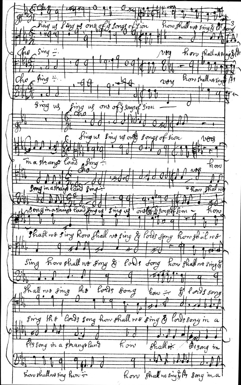 A 137. zsoltár partitúrájának autográf kézirata Hogyan énekeljük el az Urak dalát egy idegen országban, 1683 előtt alkotó: Henry Purcell