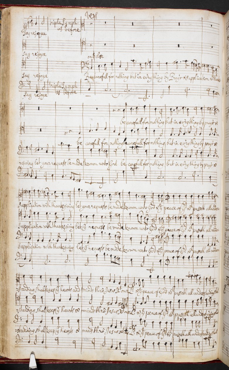 Purcell autográf partitúrája: „Örülj az Úrban mindig”, R.M.20.h.8, f.38v, 1680-90 körül (toll és tinta papíron) alkotó: Henry Purcell