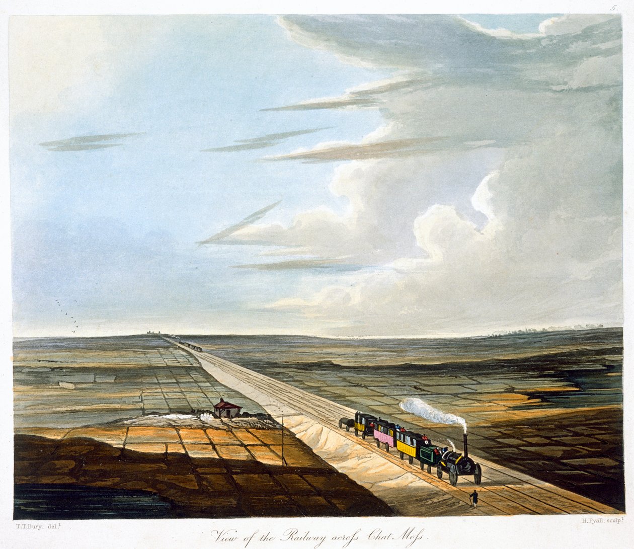 "Kilátás a vasútról Chat Moss felett", Liverpool és Manchester Railway, 1833 alkotó: Henry Pyall
