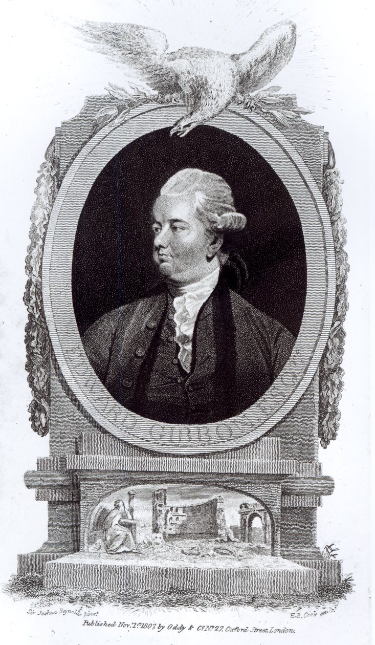 Edward Gibbon portréja, A római birodalom hanyatlásának és bukásának története, I. kötet, Edward Gibbon, 1808 alkotó: Henry R. Cook