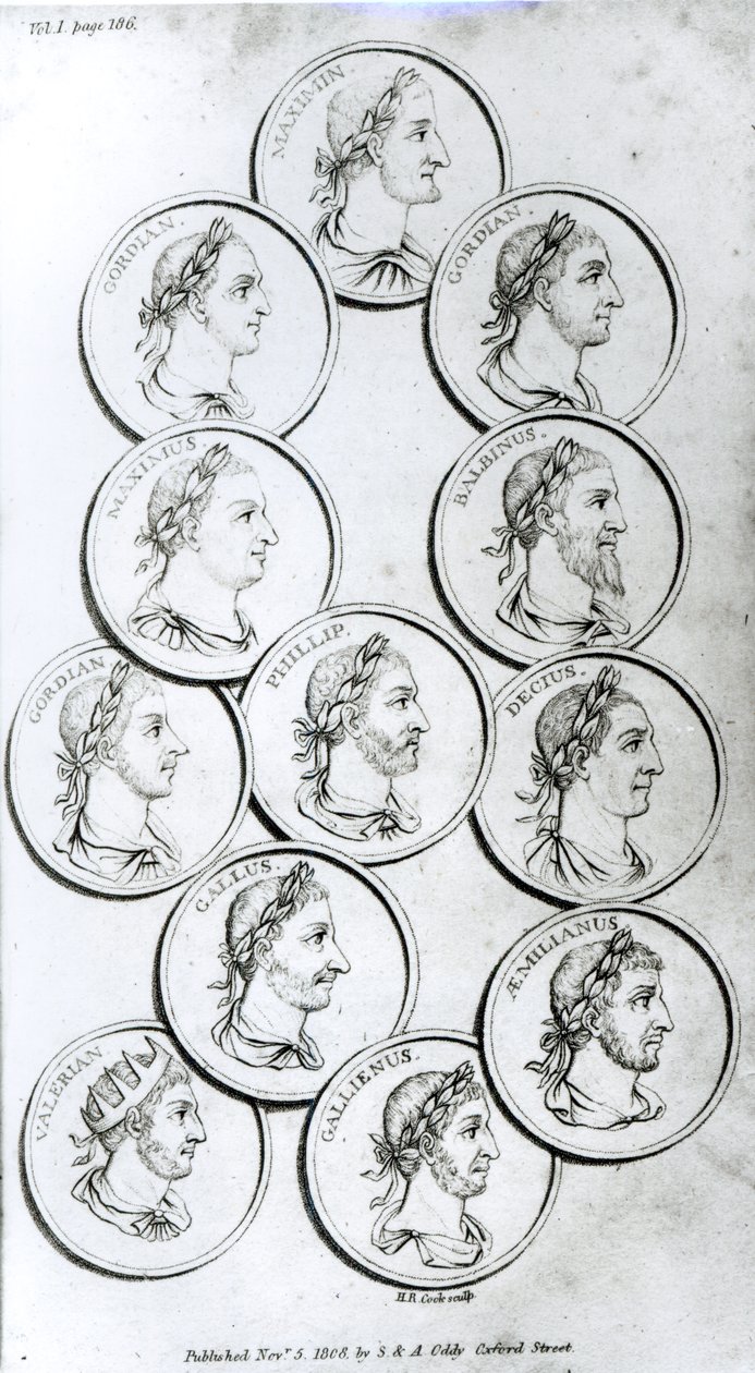 Római császárok portréi, „A római birodalom hanyatlásának és bukásának története”, I. kötet, Edward Gibbon, 1808 alkotó: Henry R. Cook