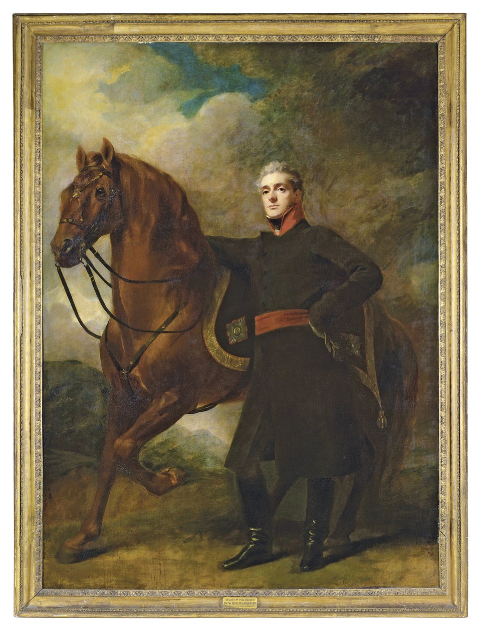 Alexander Douglas-Hamilton, Hamilton 10. és Brandon 7. hercegének portréja, egész alakos, egyenruhában, arab töltőjével, tájképben alkotó: Henry Raeburn