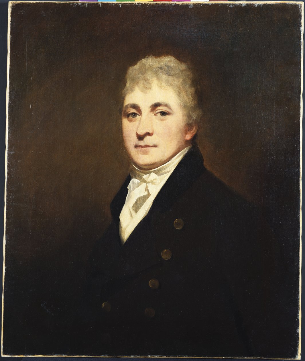 Thomas Bissland félhosszú portréja, fekete kabátot és fehér ruhát visel alkotó: Henry Raeburn