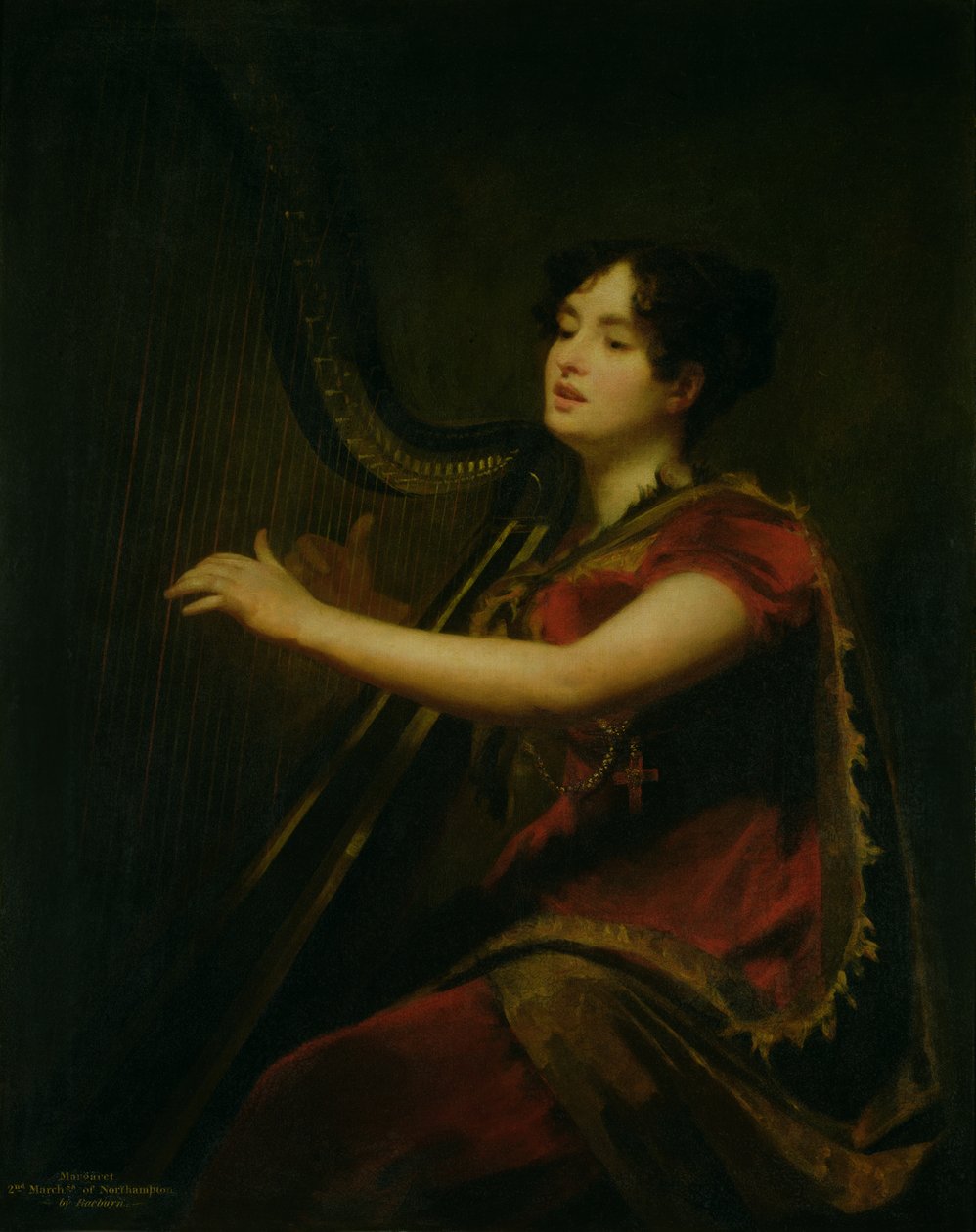 The Marchioness of Northampton, Playing a Harf, 1820 körül alkotó: Henry Raeburn