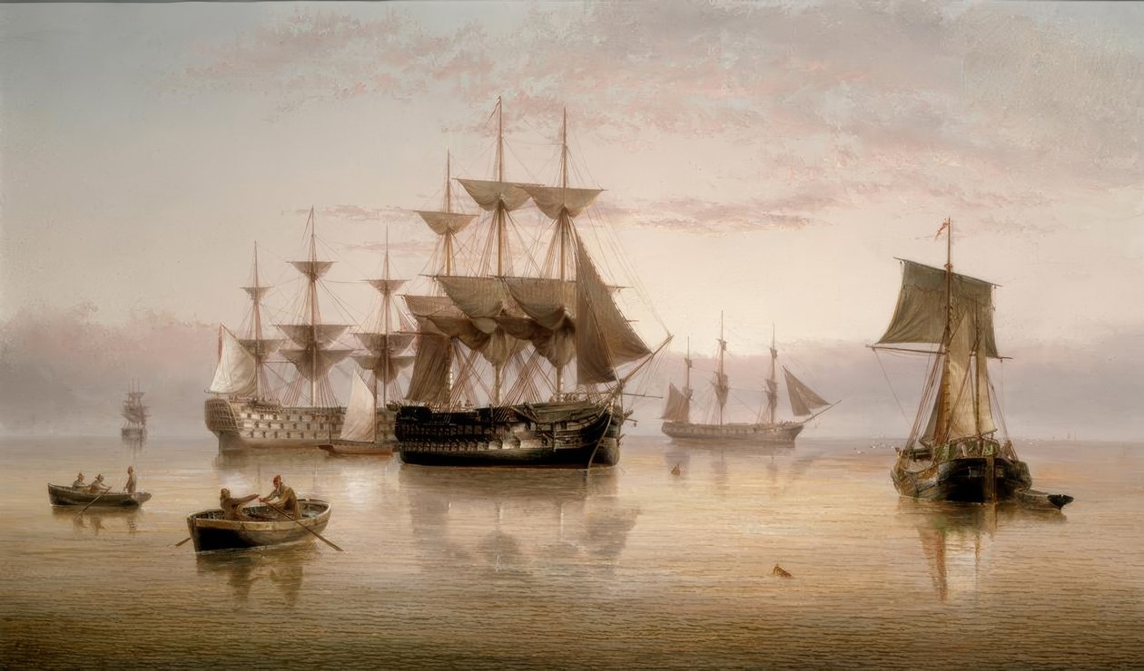 Men Of-War és egyéb hajózási nyugalomban horgonyozva alkotó: Henry Redmore