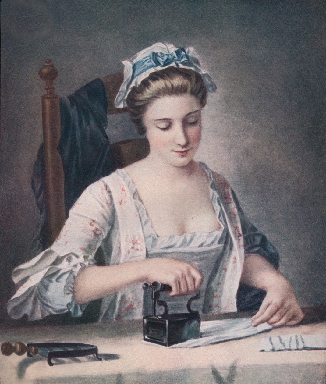 Mosodai szobalány vasalása, c1765, 1905 alkotó: Henry Robert Morland