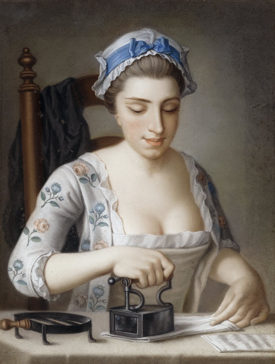 Egy szobalány vasalása, alkotó: Henry Robert Morland