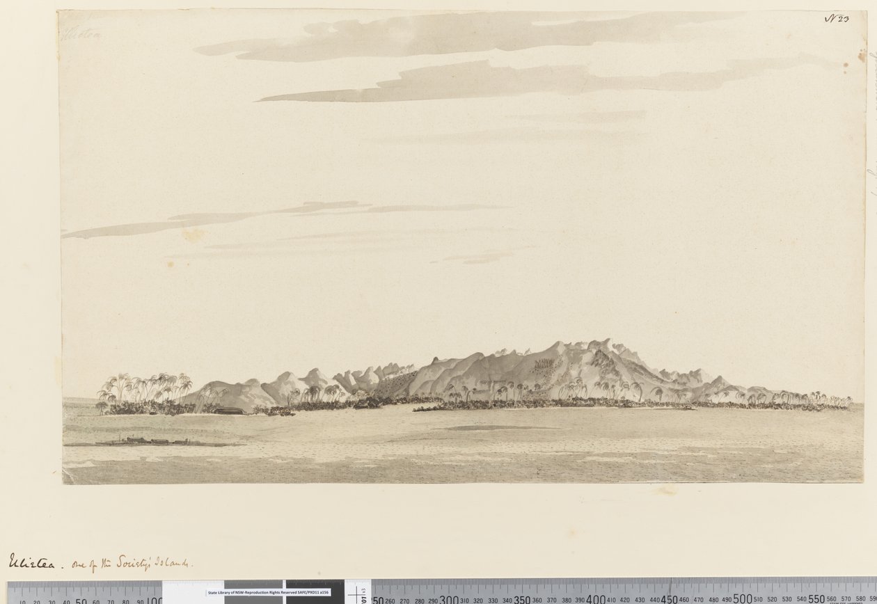 23. oldal Ulietea, a Társadalom-szigeteken, 1768-75 (wc) alkotó: Henry Roberts