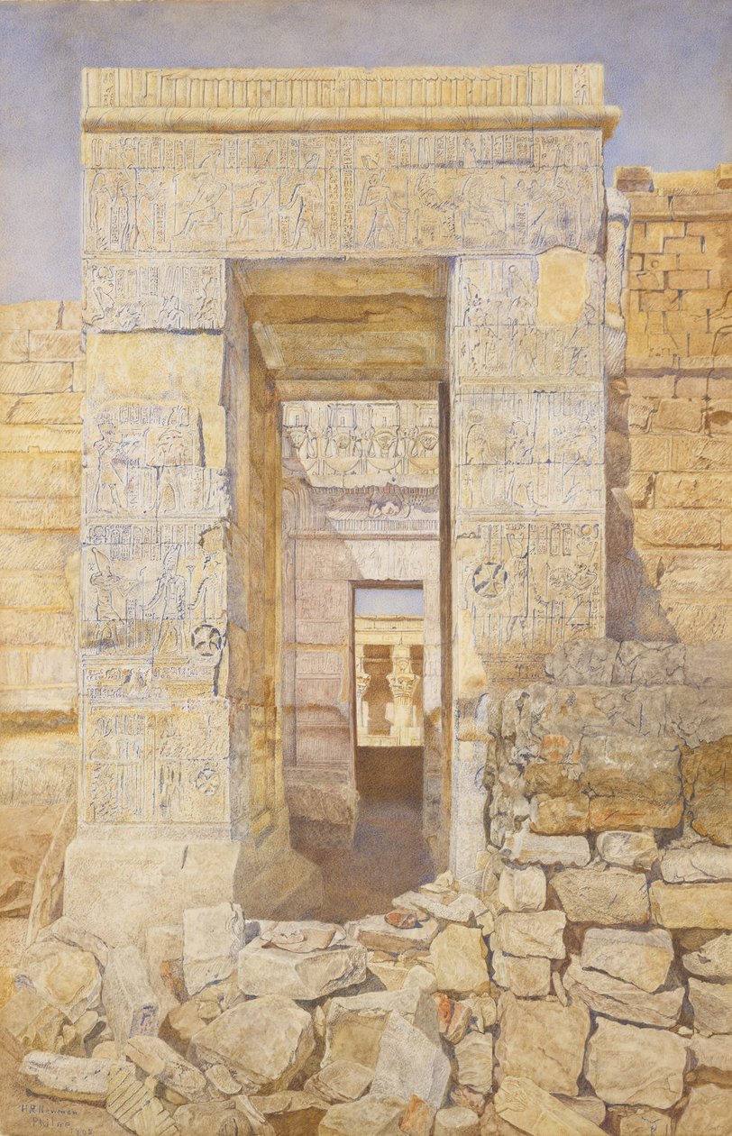 Keleti bejárat, Tiberius szobája, Ízisz temploma, Philae, 1905. alkotó: Henry Roderick Newman