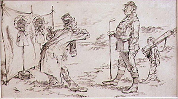 A golfozót megzavarja az üzletkötő, illusztráció a Graphic magazinhoz, 1870 körüli kiadás. alkotó: Henry Sandercock