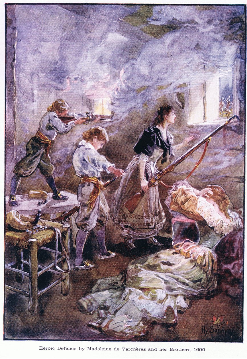 Madeleine de Vercheres és testvérei hősies védelme 1692, 1920 körül alkotó: Henry Sandham