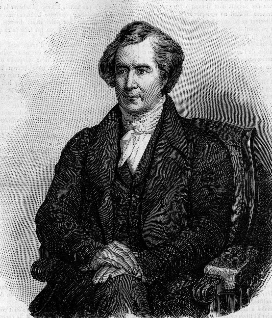 Francois Arago (1786-1853) francia csillagász, fizikus és politikus portréja. (Henri Scheffer festményéből). Metszet a "természetbe": 1886. március 6-i áttekintés a tudományokról és alkalmazásukról a művészetben és az iparban. alkotó: Henry Scheffer