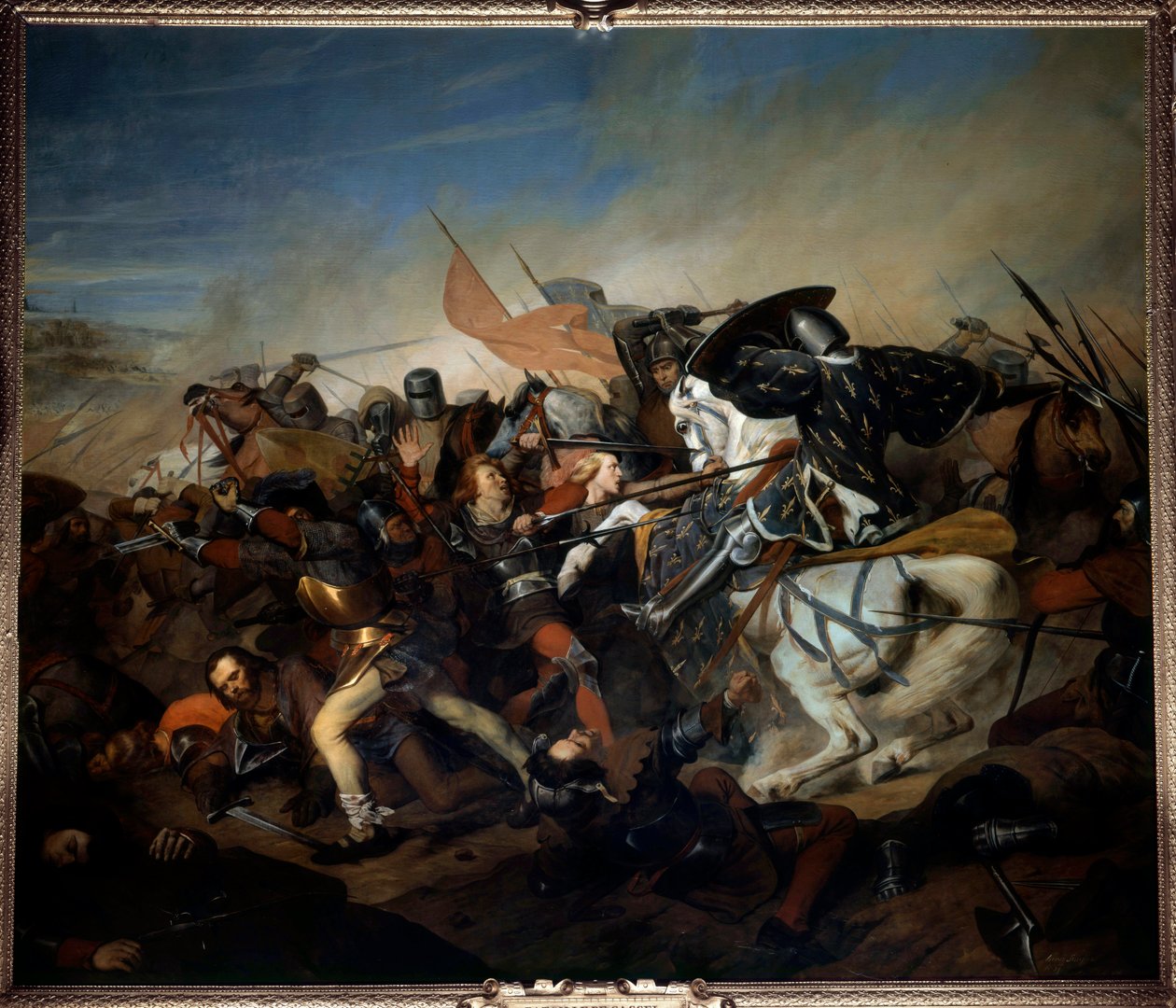 Kilátás a kasseli csatára 1328.08.23-án, VI. Valois-i Fülöp győzelme a flamand hadsereg felett Henry Scheffer (1798-1862) festménye 1837 V. 4,65x5,43 m versailles, kastélymúzeum alkotó: Henry Scheffer