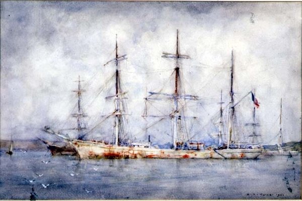 Schooner a horgonynál alkotó: Henry Scott Tuke