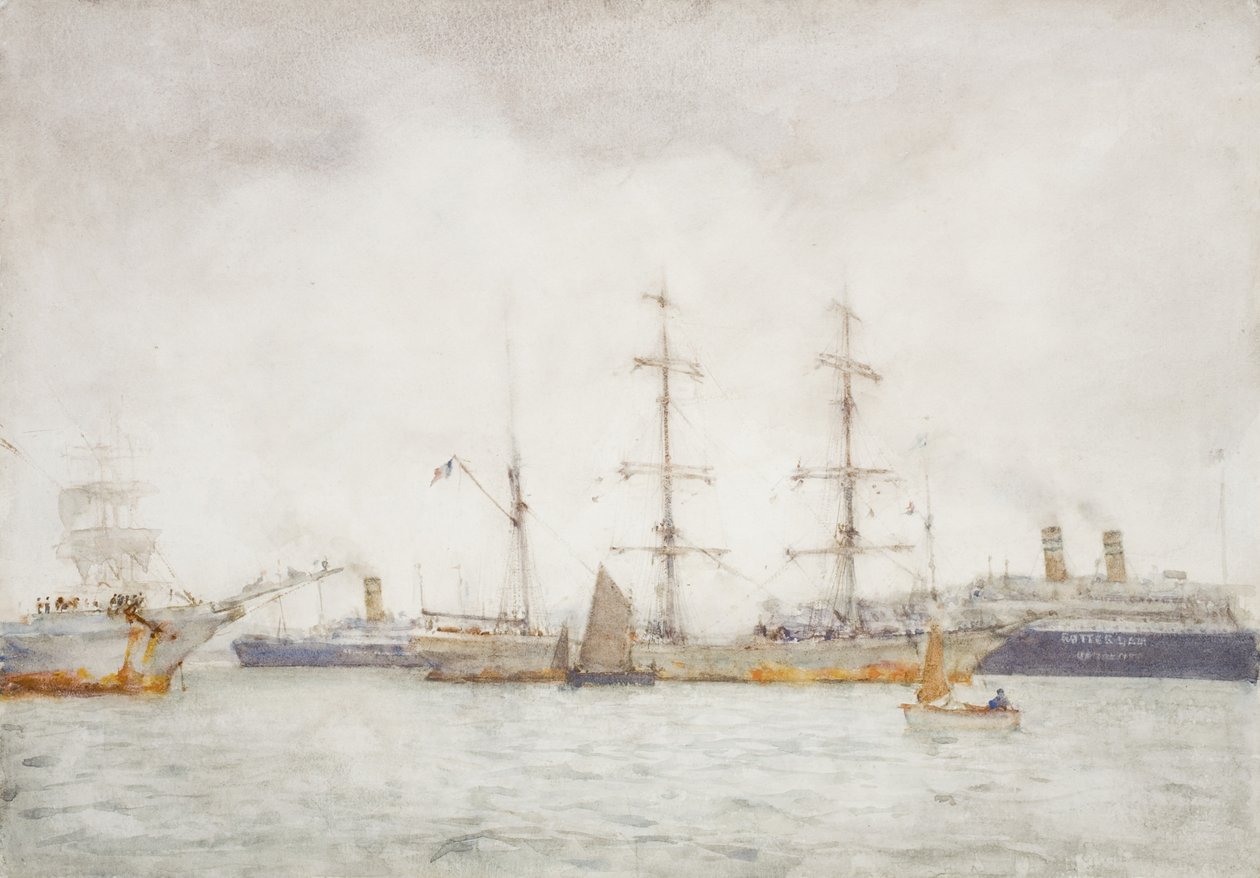 Hajók a kikötőben, 1919 körül alkotó: Henry Scott Tuke