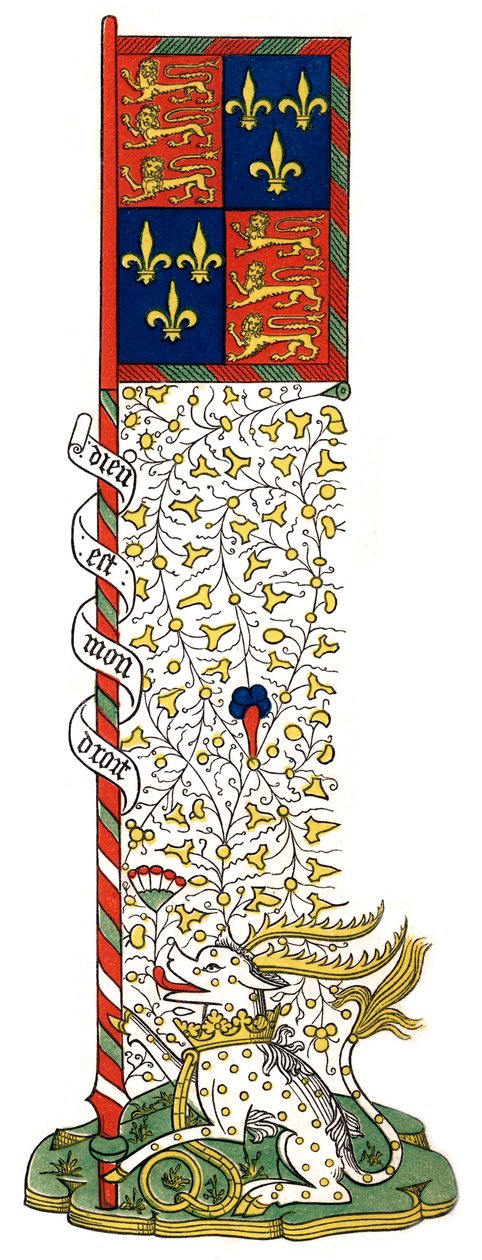 Anglia és Franciaország fegyvereinek zászlója, negyedelve, c1445, 1843. alkotó: Henry Shaw