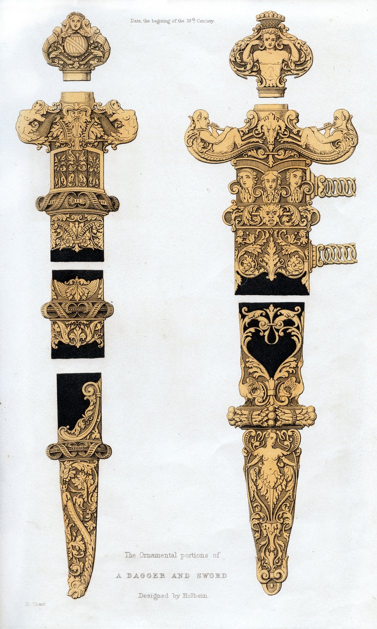 Tőr és kard, 16. század eleje, 1843. alkotó: Henry Shaw