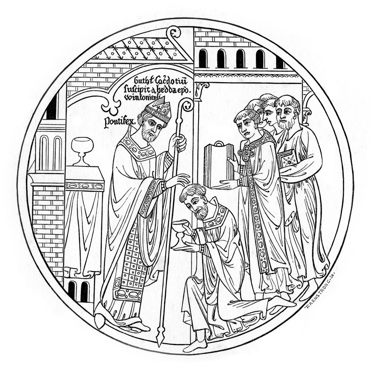A winchesteri Hedda felszenteli St Guthlacot, a 12. század végén, 1843-ban. alkotó: Henry Shaw