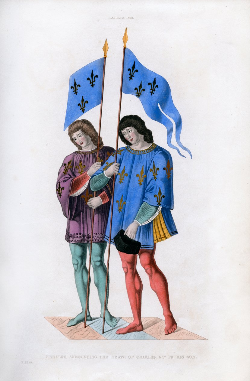 Heraldsok, akik bejelentik VI. Károly halálát fiának, 1500 körül, 1843. alkotó: Henry Shaw