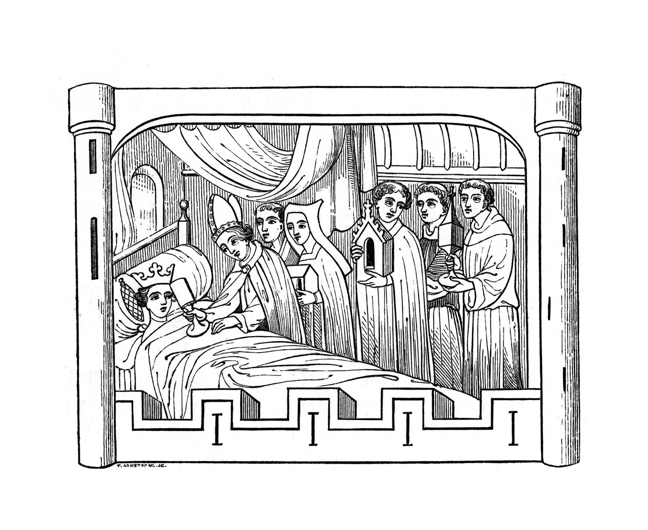 Lajos, Philip Auguste francia király legidősebb fia betegen fekszik az ágyban, 1191, 1843. alkotó: Henry Shaw