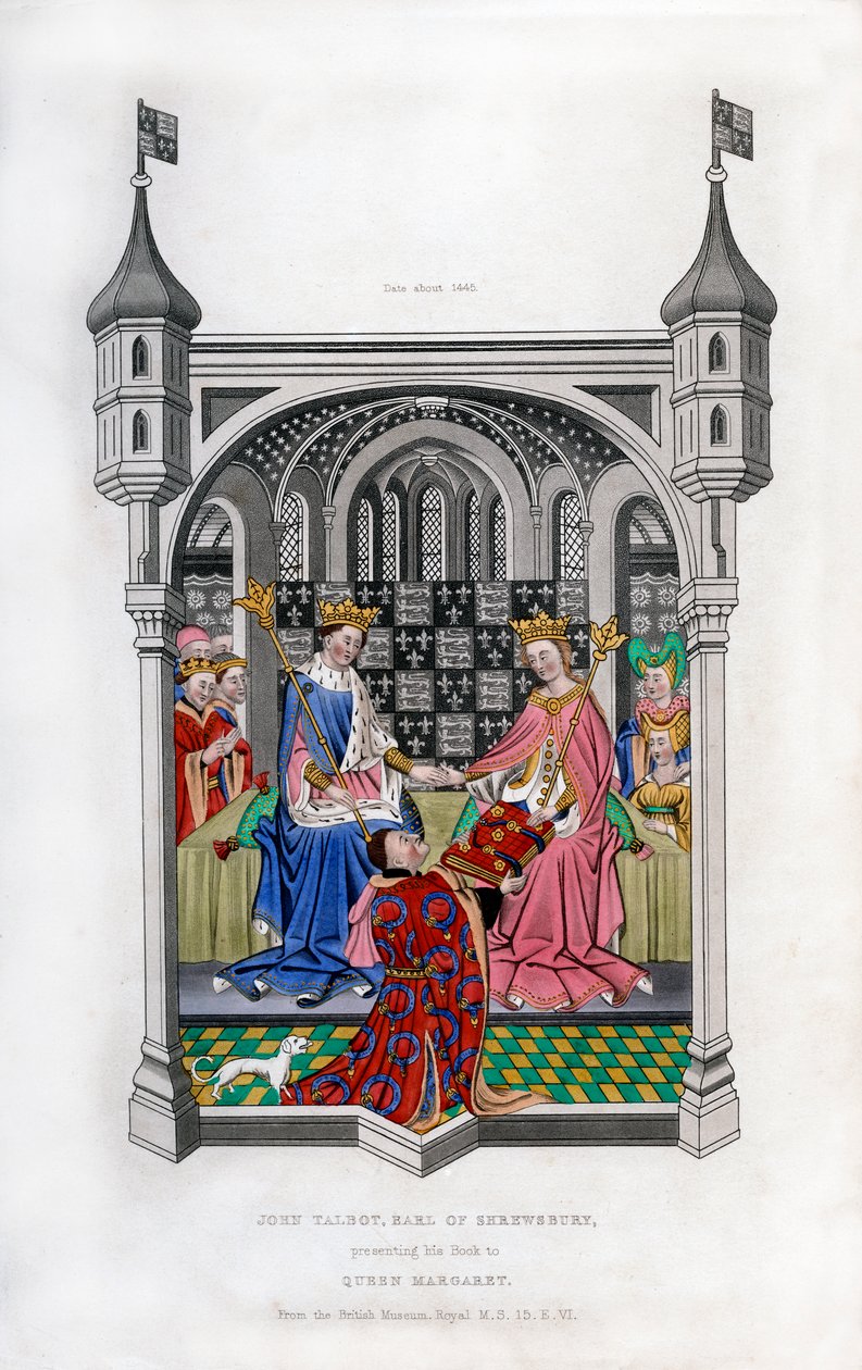 Shrewsbury grófja bemutatja könyvét Margit királynőnek, 1445, 1843. alkotó: Henry Shaw