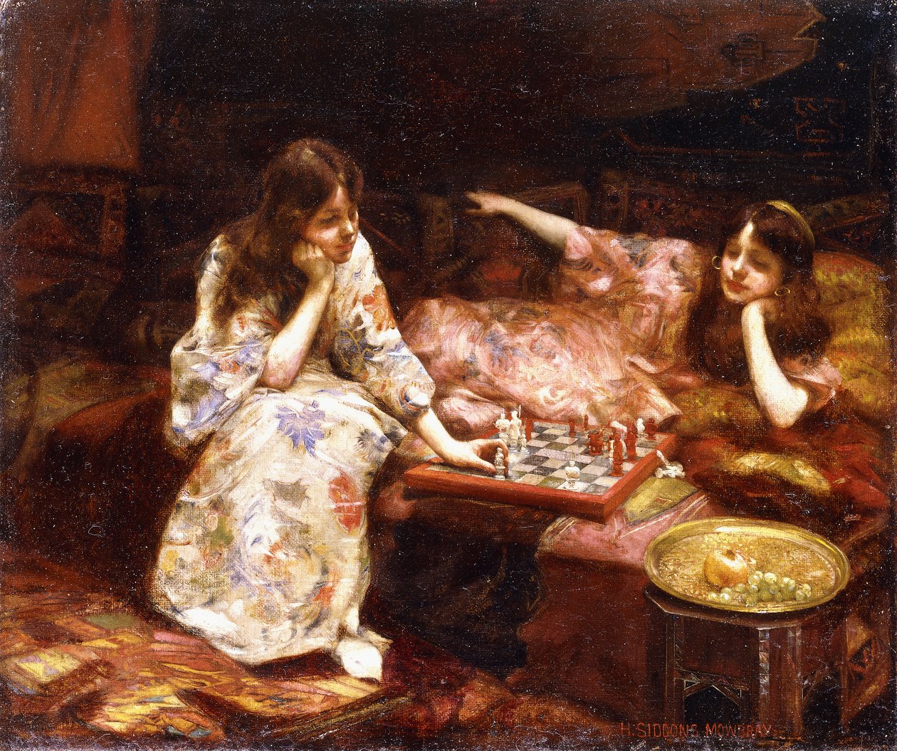 Pihenés – sakkjátszma, alkotó: Henry Siddons Mowbray