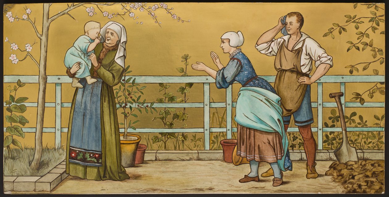 A csecsemő, Shakespeares Seven Ages illusztrációját ábrázoló emléktábla, Minton ware, Staffordshire, 1874 (zománcozott cserépedény) alkotó: Henry Stacey after Marks