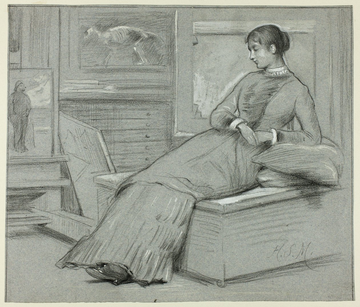 Platformon pihenő nő alkotó: Henry Stacy Marks