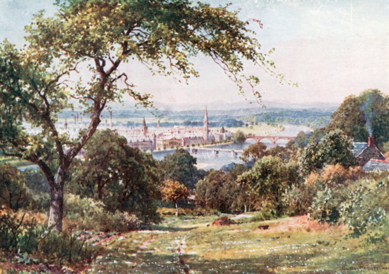 Perth a Kinnoul Hill lejtőiről (színes litográfia) alkotó: Henry Sutton Palmer