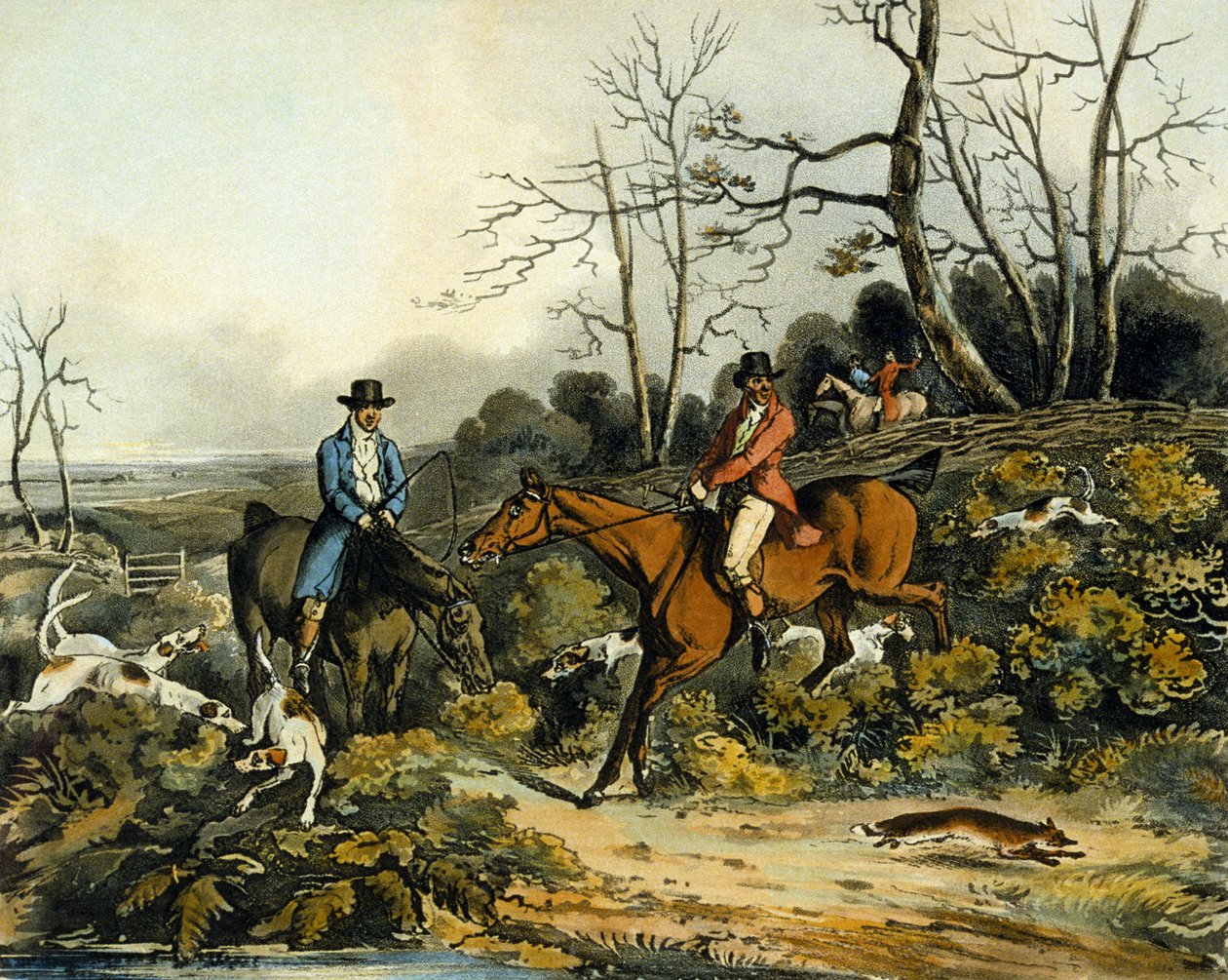 Törő borító, a „Fox Hunting”-ból, Thomas Sutherland (1785-1838) metszet, 1817 (színes litó) alkotó: Henry Thomas (after) Alken