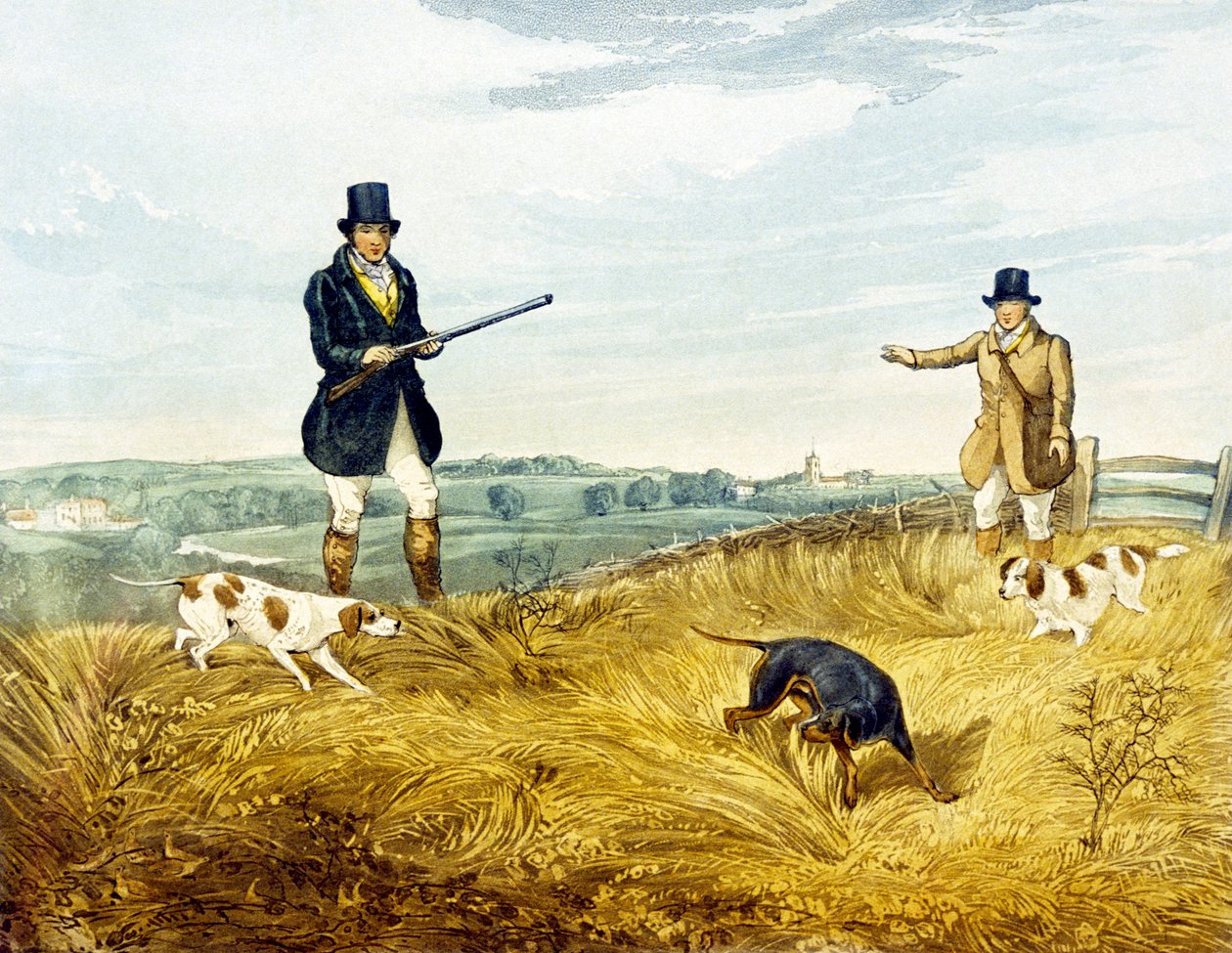 Pisztoly és rakodó, lemez a „Partridge Shooting”-ból, vésette Joseph Clayton Bentley (1809-51) 1794 (színes metszet) alkotó: Henry Thomas (after) Alken