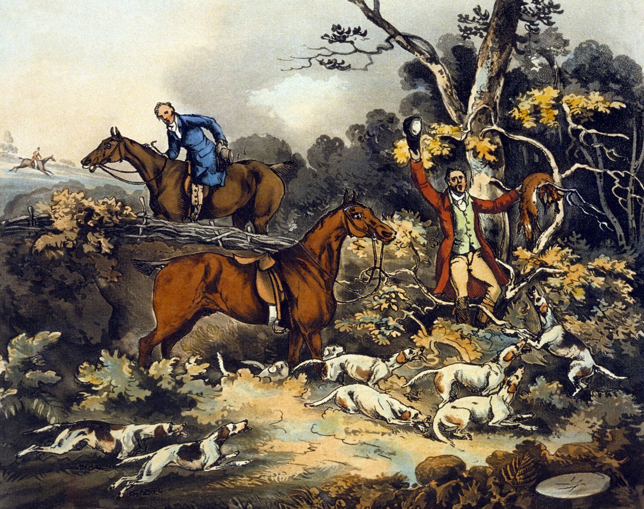 A halál, a „Rókavadászat”-ból, Thomas Sutherland (1785-1838) metszete, 1817 (színes litó) alkotó: Henry Thomas (after) Alken