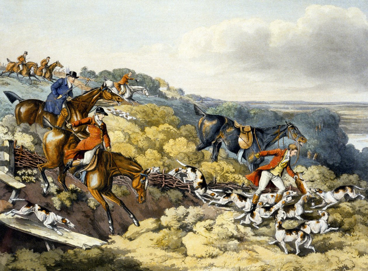 A halál, a „Rókavadászat”-ból, Thomas Sutherland (1785-1838) metszete (színes litó) alkotó: Henry Thomas (after) Alken