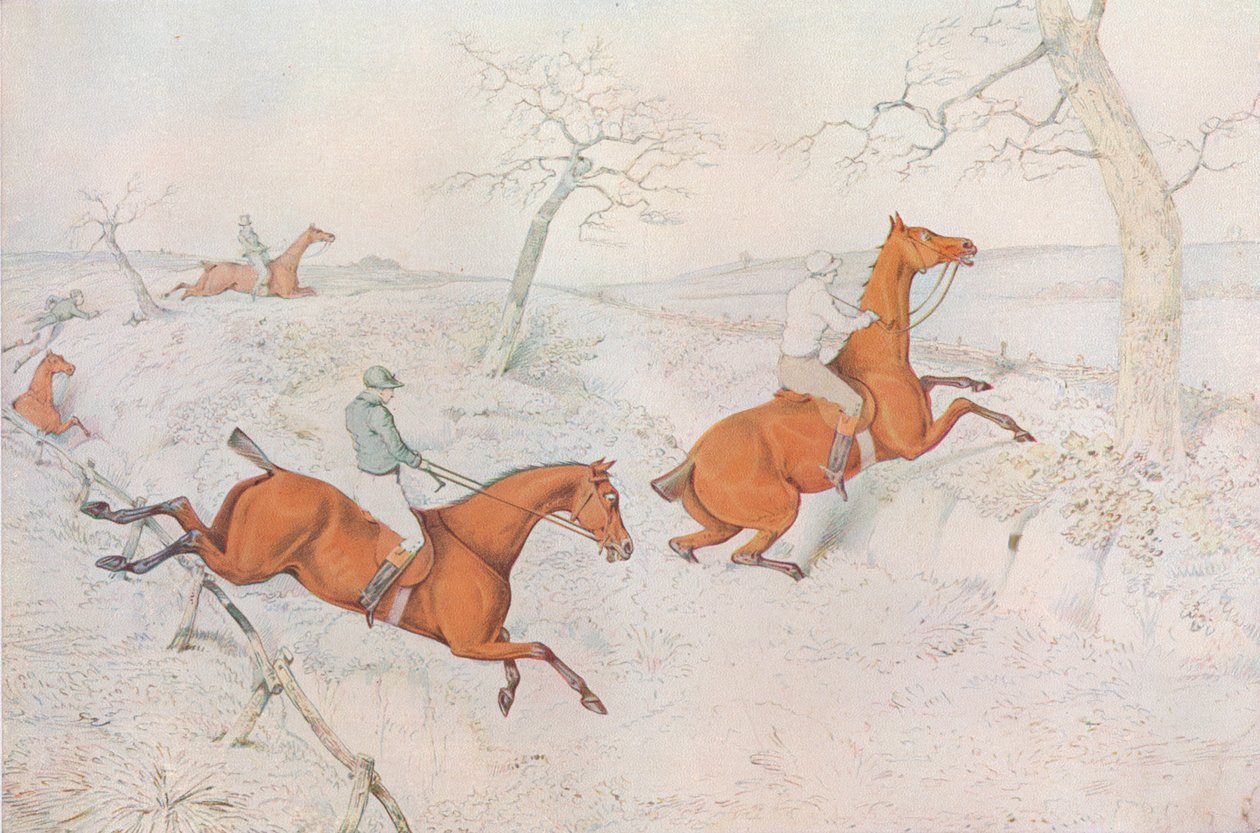 Akadályverseny: Mély szakadékon való átkelés, veszélyes áthaladás, 1827 alkotó: Henry Thomas Alken