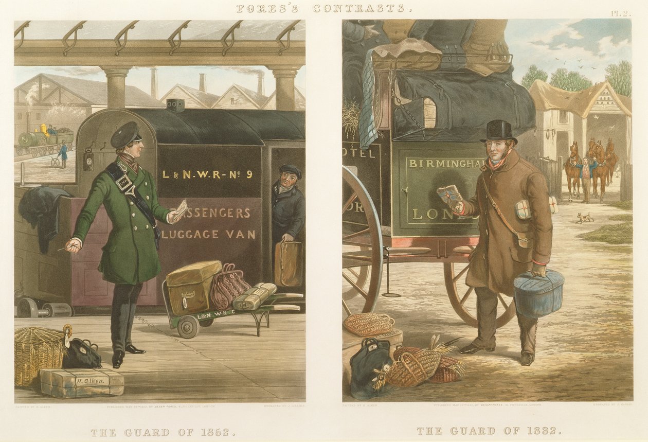 Fore kontrasztjai: The Guard of 1832, The Guard of 1852, metszett: John Harris (1811-65) 1852 (kézzel színezett akvatinta) alkotó: Henry Thomas Alken
