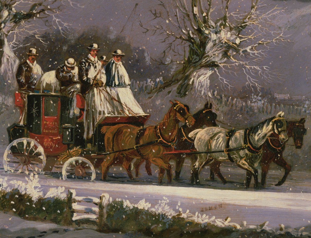 Londonból Doverbe edző a hóban alkotó: Henry Thomas Alken