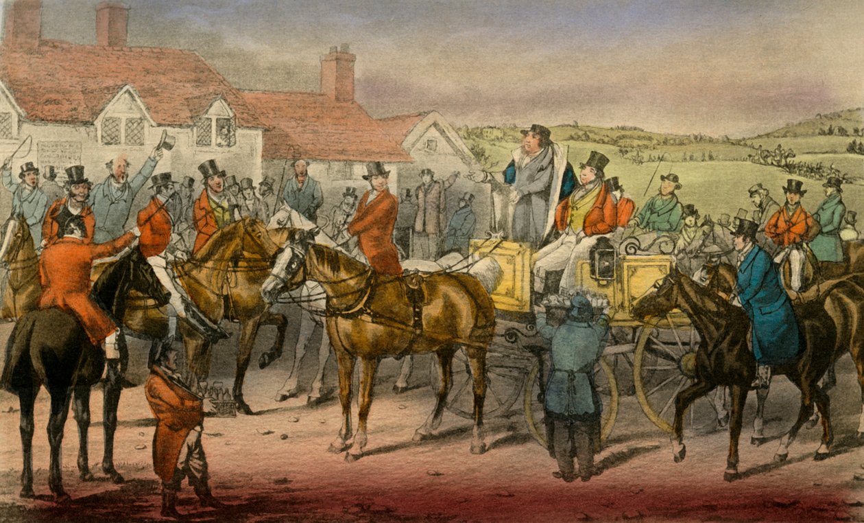 Mr. Jorrocks bejelenti, hogy képtelen előfizetni a Surrey Stag-hounds-ra, 1838 alkotó: Henry Thomas Alken