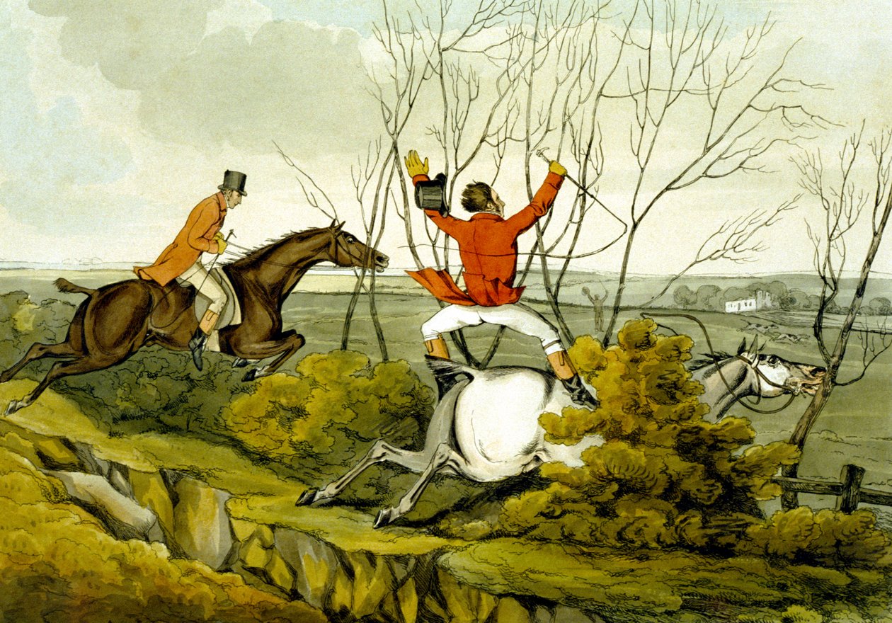 Áthatolás a sövényen, „minősített lovaktól és minősíthetetlen lovasoktól” alkotó: Henry Thomas Alken