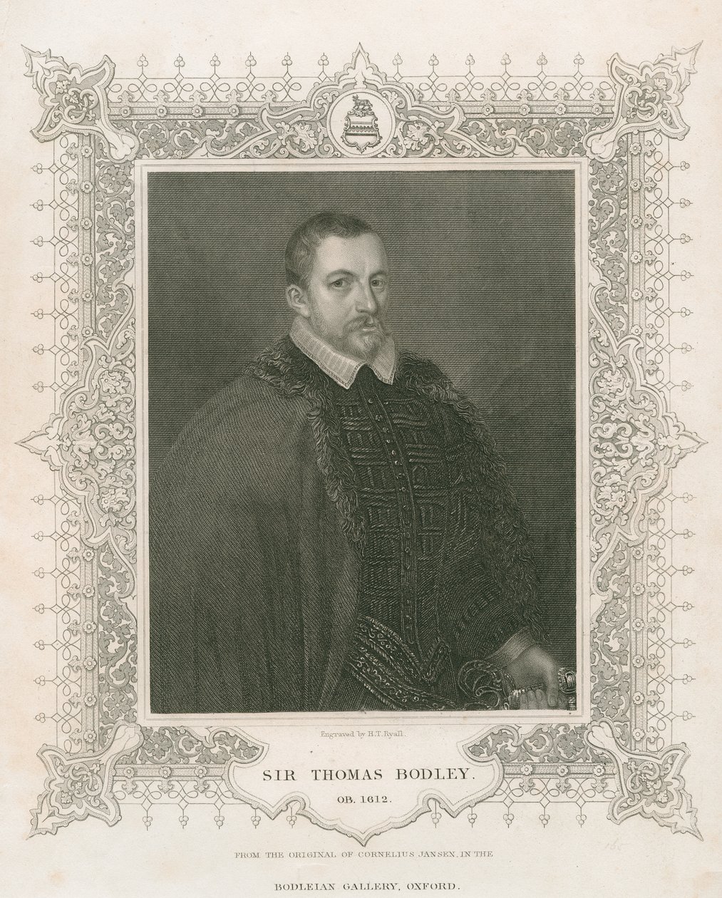 Sir Thomas Bodley (1545-1613) portréja (metszet) alkotó: Henry Thomas Ryall