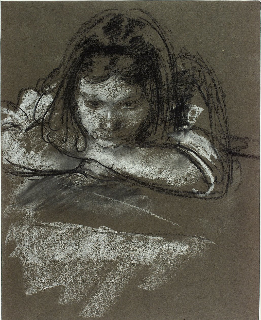Egy lány feje és vállai az asztalnál (kréta papíron) alkotó: Henry Tonks