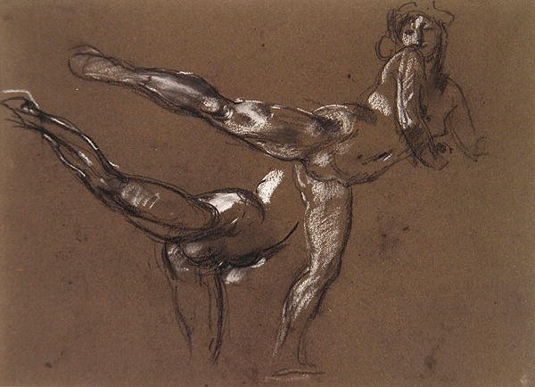 Két tanulmány egy női aktról (kréta papíron) alkotó: Henry Tonks