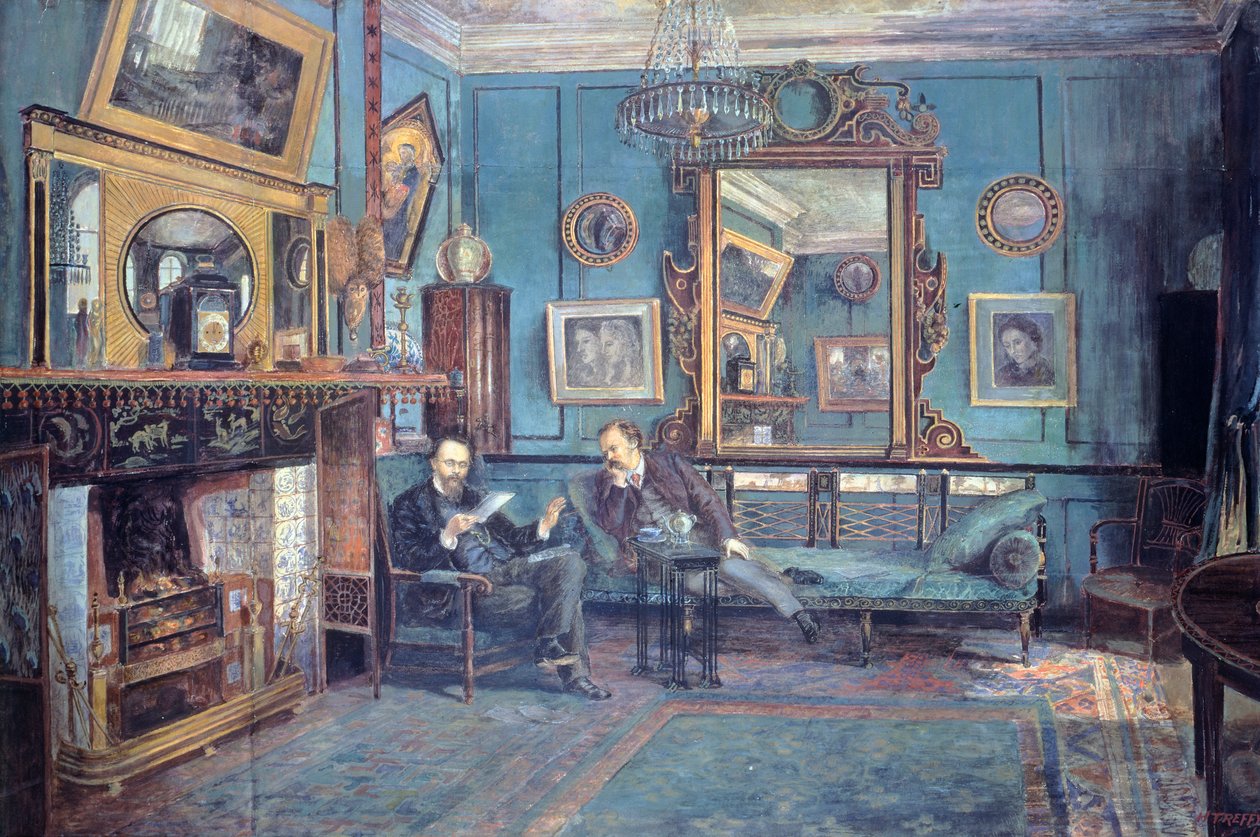Dante Gabriel Rossetti verset olvas Theodore Watts-Duntonnak a nappaliban Henry Treffry Dunntól (1838-1899) alkotó: Henry Treffry Dunn