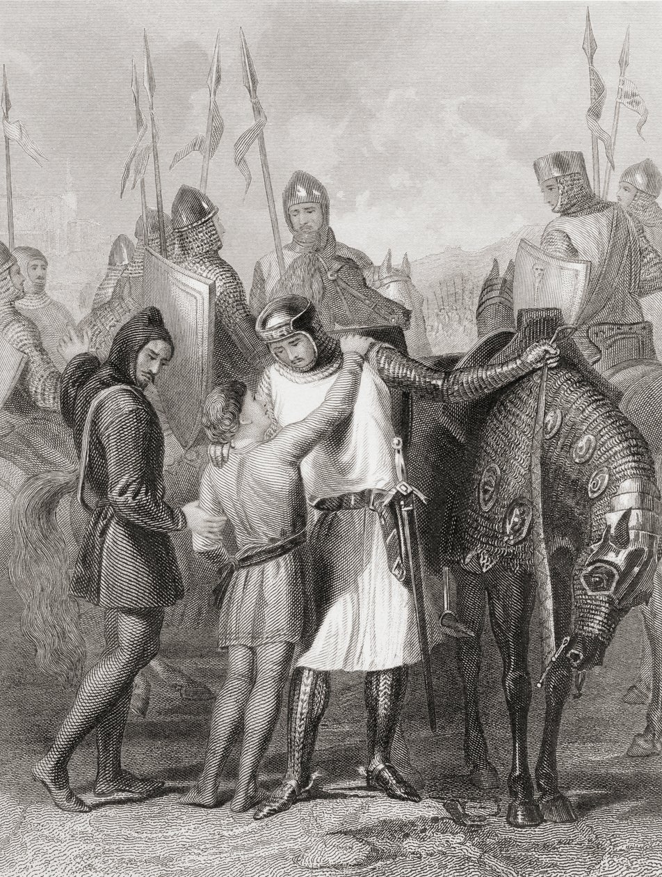 Richard, Pembroke grófja, aki búcsút vesz bátyjától, mielőtt 1169-ben Írországba indult, Thomas Wright „Írország története” című könyvéből, amely 1854 körül jelent meg. alkotó: Henry Warren