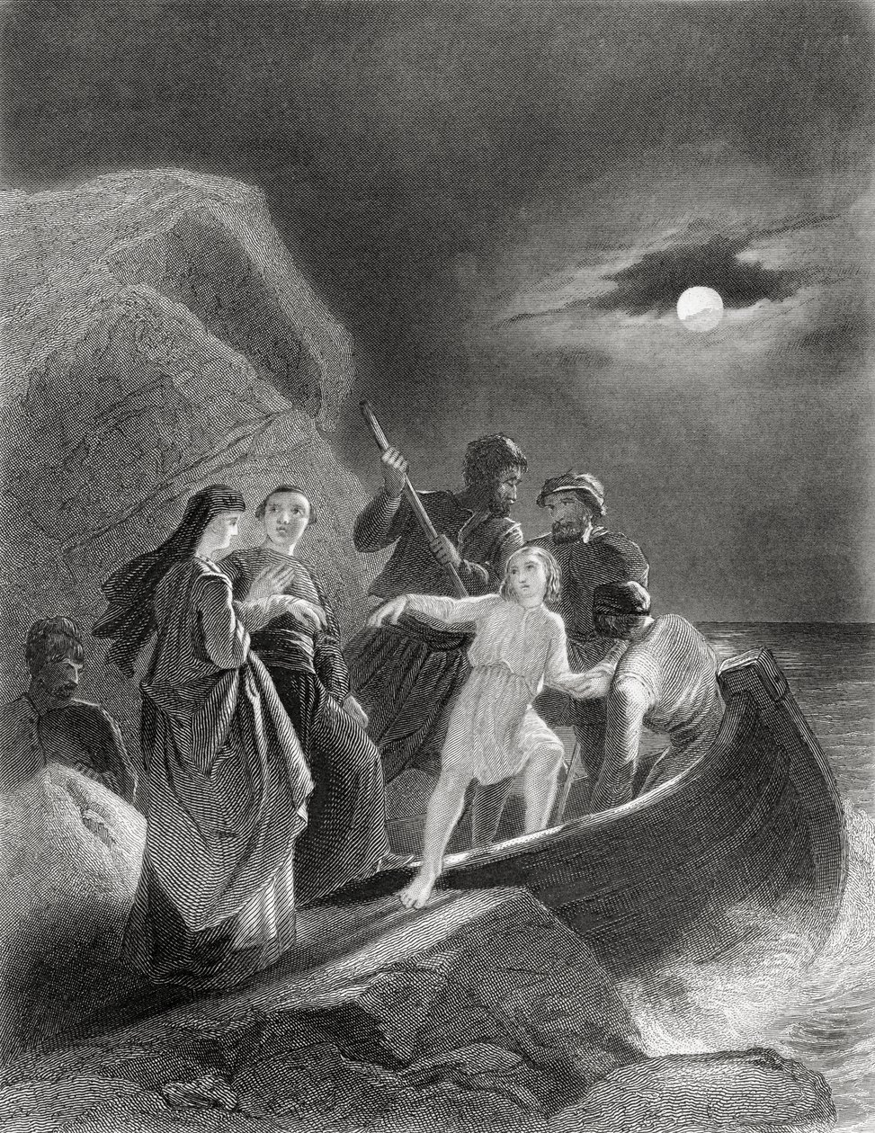 Gerald Fitzgerald menekülése Írországból 1539-ben Thomas Wright „Írország története” című könyvéből, amely 1854 körül jelent meg alkotó: Henry Warren