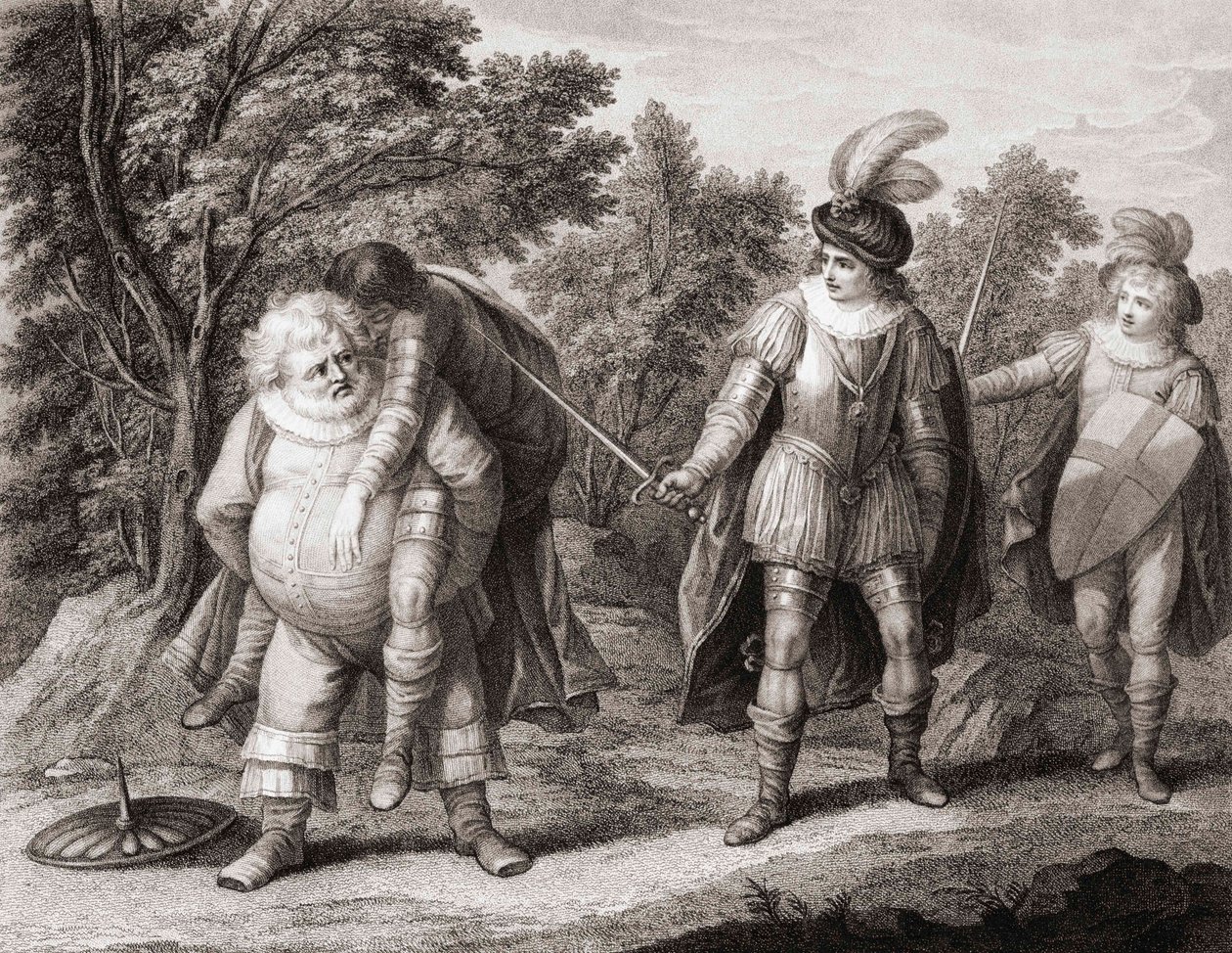 Falstaff with the body of Hotspur on his back. (print) alkotó: Henry William (after) Bunbury