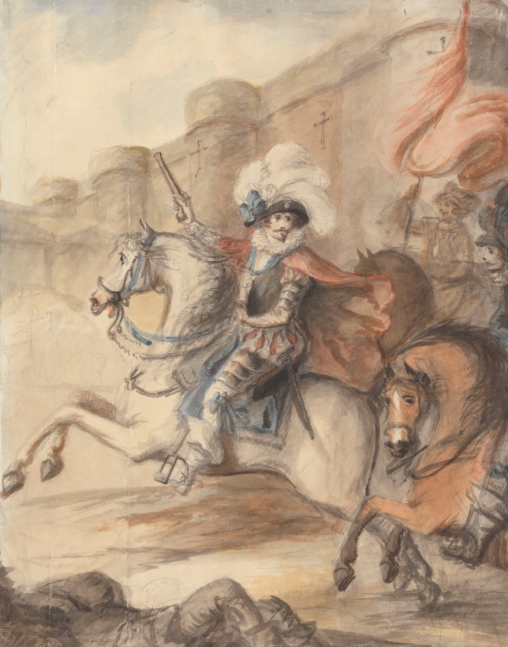 Egy lovassági tiszt (IV. Henrik), aki rohamot vezet a kastélyon kívül alkotó: Henry William Bunbury