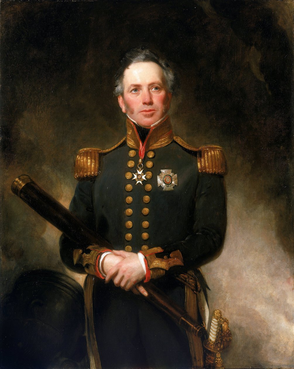 Sir Edward Brace ellentengernagy (1769-1843 körül) portréja, aki a francia (1792-1802) és a napóleoni (1803-1815) függetlenségi háborúk idején a brit haditengerészetnél a földközi-tengeri frontokon jeleskedett. alkotó: Henry William Pickersgill
