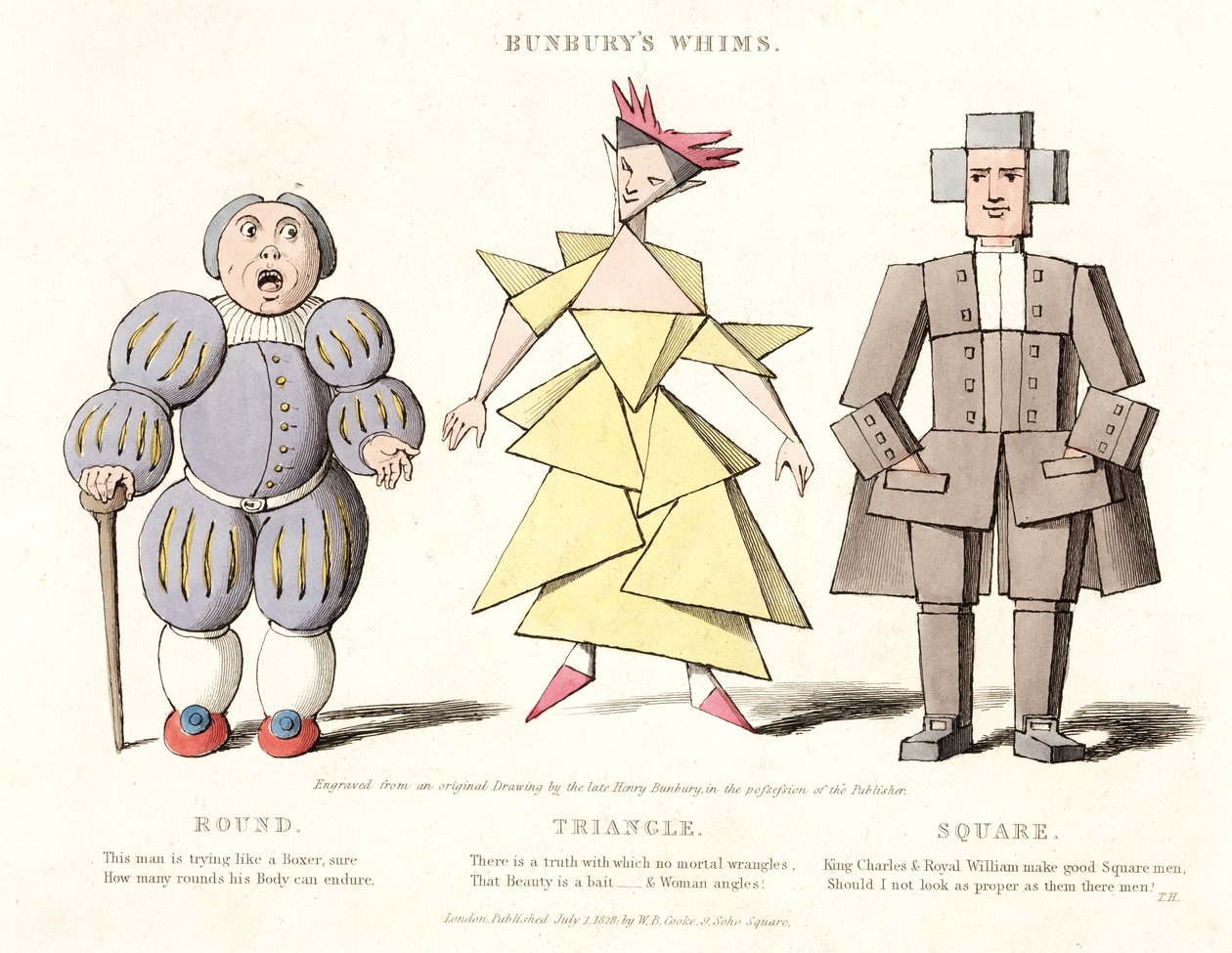 Kerek, háromszög és négyzet, a Bunburys Whims-ből, 1828 alkotó: Henry William after Bunbury