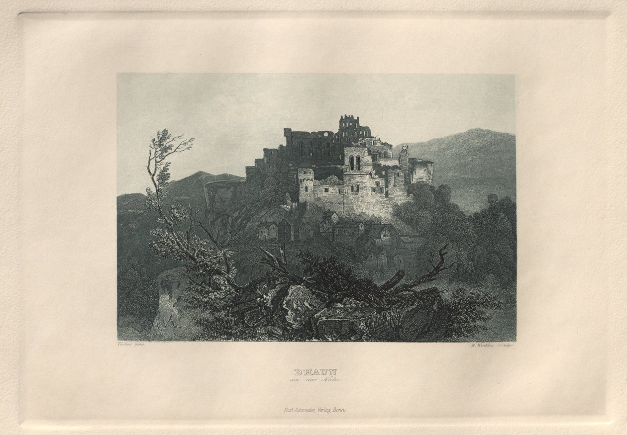 A festői és romantikus Rajna-vidék: Dhaun a Nahén, 1928. alkotó: Henry Winkles